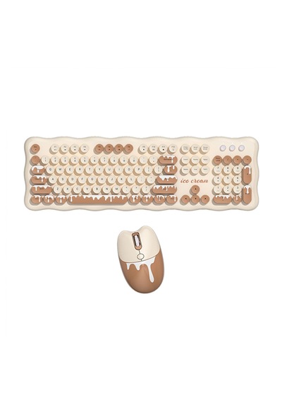 Mofıı Ice Cream Kablosuz Klavye Mouse Seti 2.4g Retro Yuvarlak Tuşlu 104 Tuş Set Optik