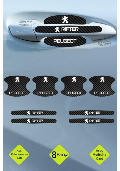 Peugeot Rifter Kapı İçi Koruma Seti Rifter Serisine Uygun Karbon Desenli Şık Beyaz Yazılı Tasarım