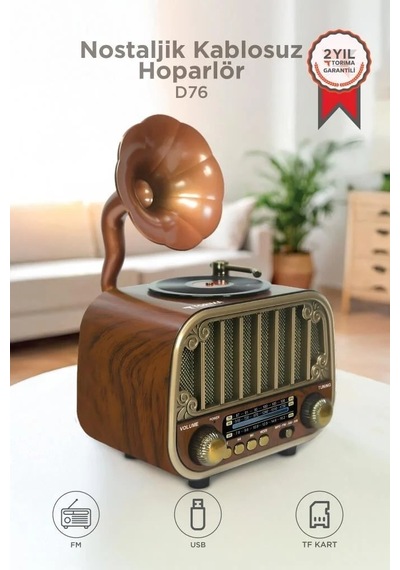 Özel Üretim Hediye Cihazı Bluetooh Hoparlör Nostaljik Radyo Speaker D76 Ahşap