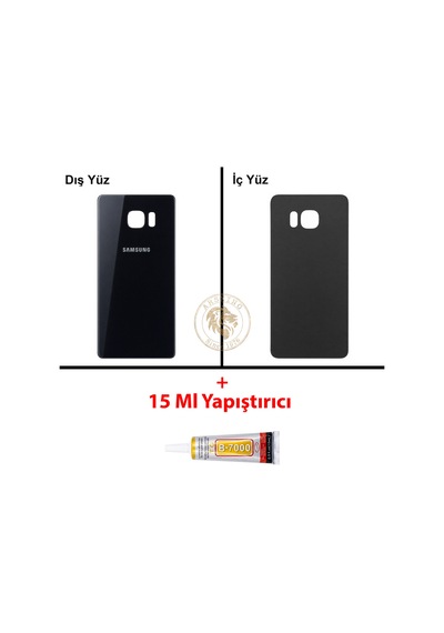 Samsung Galaxy S6 Edge Plus Siyah Renk Arka Kapak + B7000 Yapıştırıcı Arka Cam Batarya Kapağı Pil Kapağı Lazer Kesim Back Cover Galaxy S6 Edge Plus Uyumlu