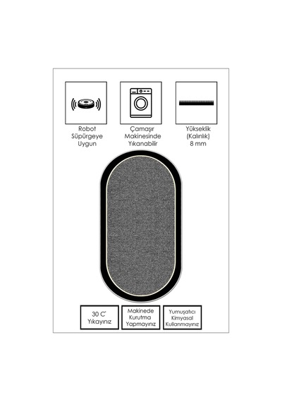 West Home Makinede Yıkanabilir Kaymaz Taban Leke Tutmaz Oval Modern Yolluk Ev Dekorasyonu İçin Gri Kesme Yolluk Wh478 Grey Oval Yolluk