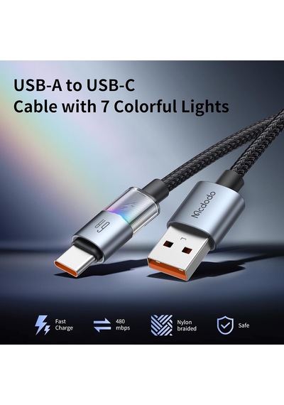 Ca-8180 Usb Typec 6a 7 Renkli Led Işıklı Şarj Data Kablosu