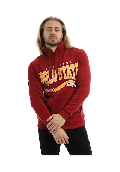 Polostate Erkek Polo State Baskılı Kapüşonlu 3 İplik Şardonlu Sweatshirt Bordo
