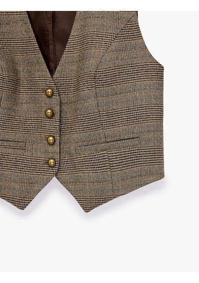 Koton Viskon Karışımlı Slim Fit Düğmeli V Yaka Kolsuz Klasik Yelek Kahverengi Ekose 7wak20141ew Koton Viskon Karışımlı Slim Fit Düğmeli V Yaka Kolsuz Klasik Yelek Kahverengi Ekose 7wak20141ew