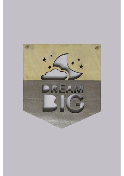 Dream Big Çocuk Odası Ahşap Gri Duvar Dekor Ürünü Bulut Yıldız De