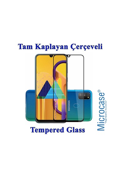 Samsung Uyumlu Galaxy M30S Tam Kaplayan Çerçeveli Tempered Cam - Siyah (393825182)
