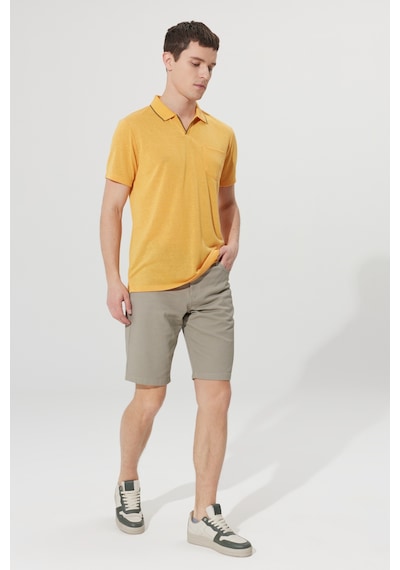 Ac&Co / Altınyıldız Classics Erkek Hakı Slim Fit Dar Kesim 5 Cep Armürlü Şort