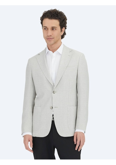 Gri Desenli Modern Fit Keten Karışımlı Ceket Gri