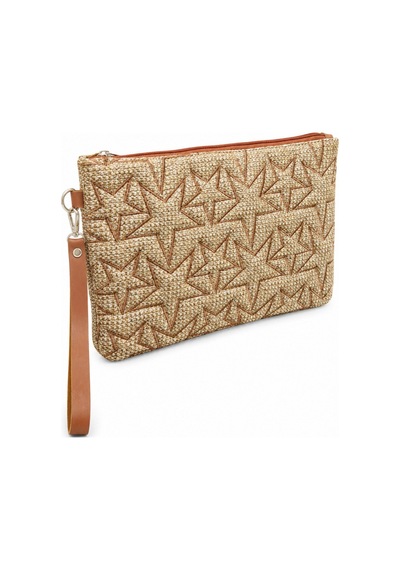 Adelina Bags Hasır Yıldız Nakış İşlemeli Portföy El Çantası Bilek Askılı Hasır Clutch Çanta