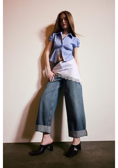 Defacto Baggy Fit Yüksek Bel Katlamalı Paça Jean Pantolon E9134ax25aunm28 Mavi-nm28
