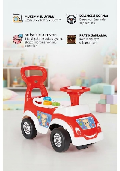 Bul-tak İlk Arabam - Çocuk İlk Adım Ve Bultak Oyuncak Eğitici 52 Cm Aktivite Arabası Kırmızı