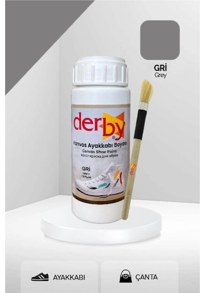 Derby Gri Kanvas - Bez / Kumaş Ayakkabı Boyası 100 Ml Gri