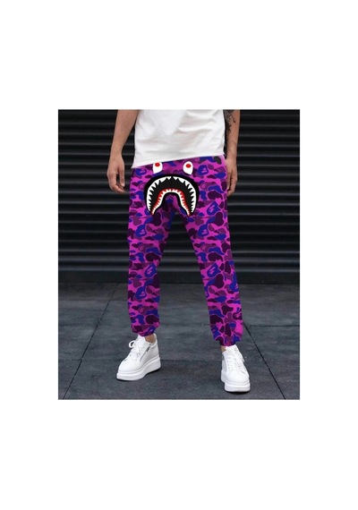 Erkek Pubg Bape X Shark Eşofman Altı - Mor