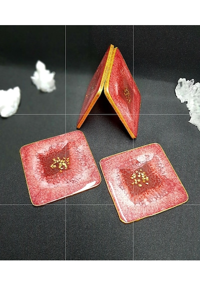 Epoksi Bardak Altlığı Takımı - Pearl Etna Kırmızı