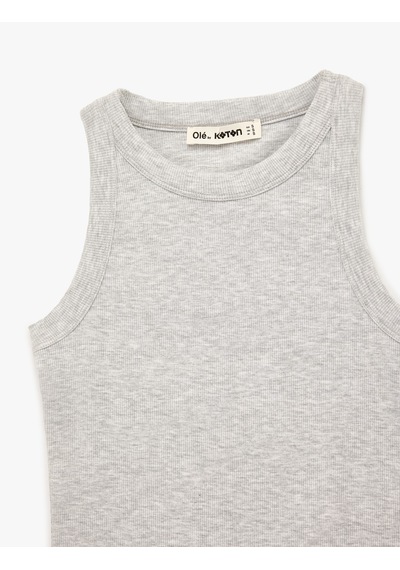 Koton Slim Fit Kolsuz Halter Yaka Bluz Kar Melanj 6sal30048ık Gri Melanj