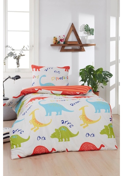 Enlora Home Junior Nevresim Seti Tek Kişilik Dinazorus Beyaz