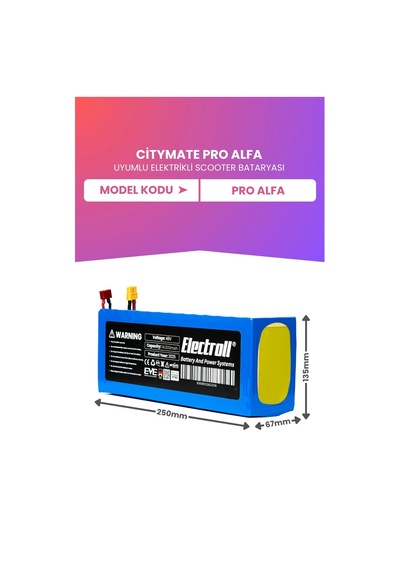 Citymate Pro Alfa Uyumlu Batarya Maksimum Kapasite 48v 14.000mah Elektrikli Scooter Bataryası Çok Renkli