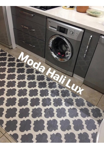STY Home Gri Beyaz Kaymaz Tabanlı Makinede Yıkanabilir Halı