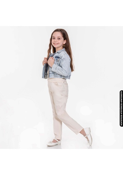 XO Kids Kız Beli Büzgülü Pantolon 4-8 Yaş 54713 Kpnt09079 Krem 001