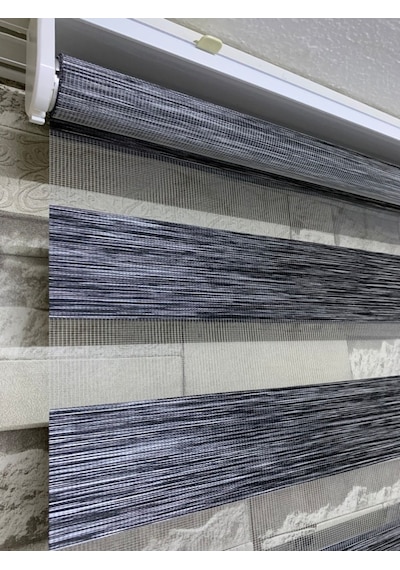 Antrasit Gri Renk Bambu Zebra Perde (Etek Boncuklu)