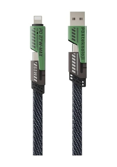 Pdateknoloji AZ-B10TH 2 İn 2 65 W USB Type-C Ve Lightning Örgülü Şarj Ve Data Kablosu 1.5 M Siyah