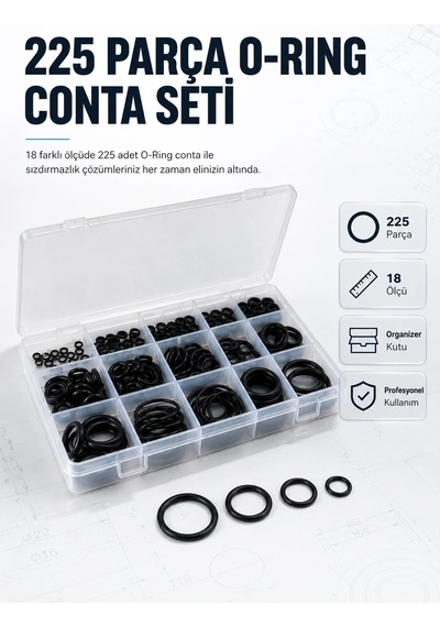 Mey İthalat 225 Pcs O-ring Conta Seti Profesyonel Tamir, Bakım Ve Sızdırmazlık Çözümü