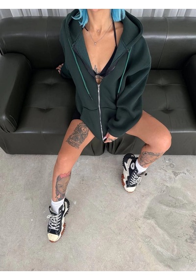 Barlashive Kadın 3 İplik Pamuklu Kapüşonlu Kanguru Cepli Baskılı Oversize Hoodie Sweatshirt - Haki Çok Renkli