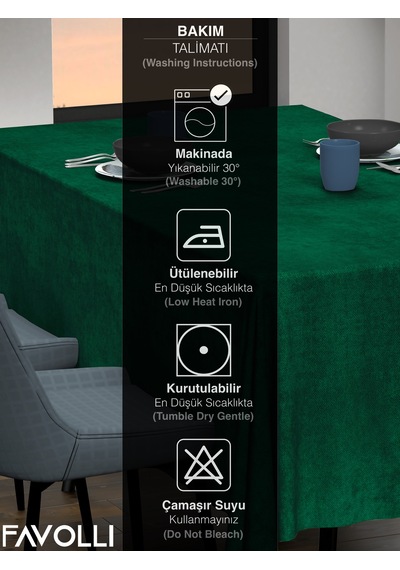 Kadife Dokulu Zümrüt Masa Örtüsü Zümrüt