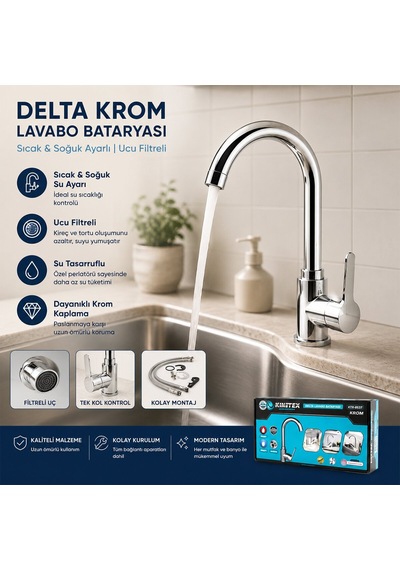 Kinetex Ktx-2639 Krom Delta Lavabo Bataryası - Aç Kapa