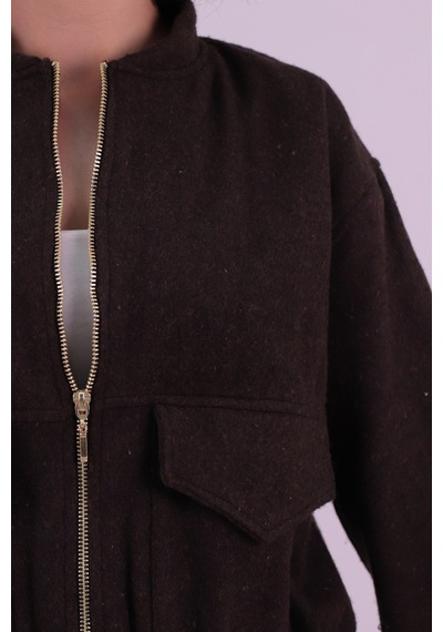 Armonika Kadın Kahve Cepli Kolları Ve Beli Lastikli Bomber Kaşe Mont Arm-26k001027