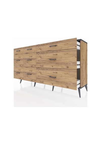Hyperion Konsol 9 Çekmeceli 176x44x99 Çam-antrasit/çam Atlas Çam/antrasıt - Atlas Çam