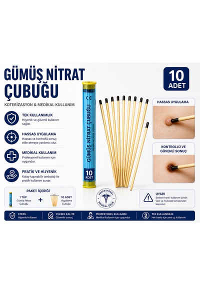 Gümüş Çubuğu 10 Adet Tek Kullanımlık Medikal Uygulama Çubuğu