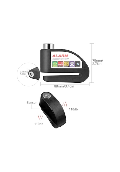 Justech Alarmlı Fren Diski Motosiklet Diski Kilidi 110db Alarm Güvenlik Kilidi 1,2m Hatırlatma Kablosu Ve Taşıma K