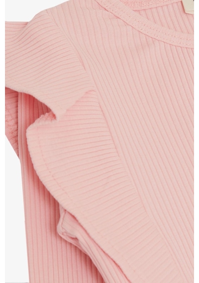 Breeze Kız Çocuk Uzun Kollu Tişört Omuz Fırfırlı 3-7 Yaş, Pembe-pembe Pembe