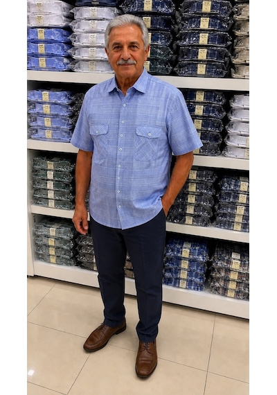 Eren Style Linen Keten Klasik %100 Cotton Kısa Kollu Çift Cepli Terletmeyen Gömlek Mavi Eren Style Linen Keten Klasik %100 Cotton Kısa Kollu Çift Cepli Terletmeyen Gömlek Mavi