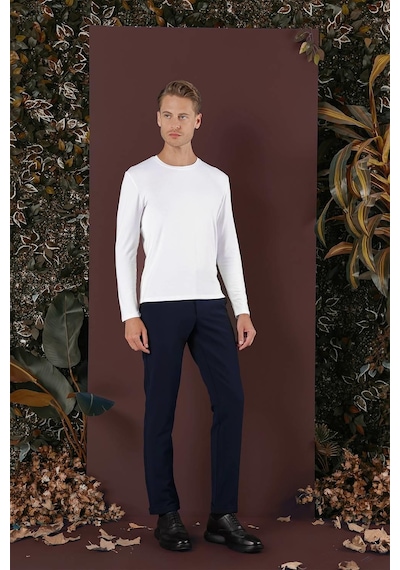 Efor Slim Fit Yan Cepli Dokulu Esnek Casual Lacivert Pantolon P 1139 Lacivert