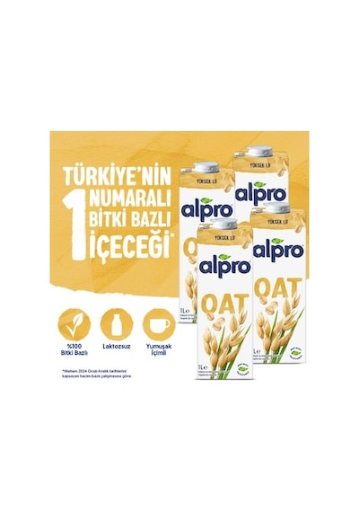 Yulaf Sütü 4x1 L Vegan Laktozsuz Besin