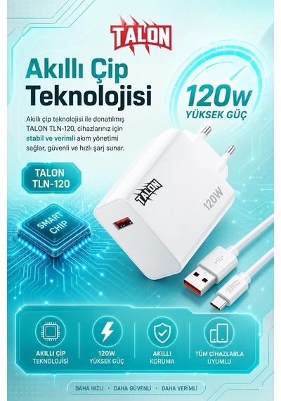 Turbo Şarj Destekli 120w Adaptör Ve Kablo Seti Telefon Uyumlu Pratik Kullanım Diğer