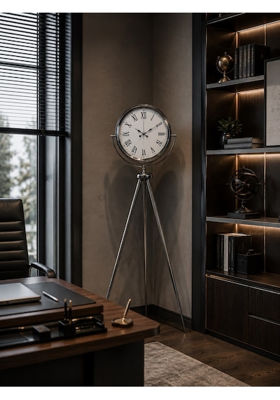 Büro Ev Ofis Dekoru İçin 150x45cm Krom Metal Roma Rakam Tripod Ayaklı Saat Diğer