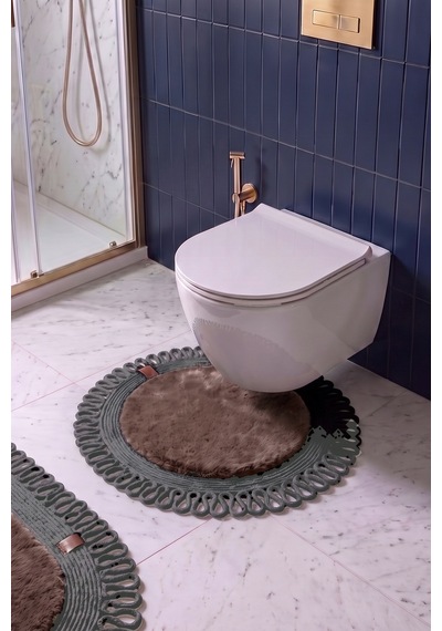 Banyo Paspası Takımı 60x100+60x60 Cm Dış Trikot Mouss Kahve & Antrasit Gri