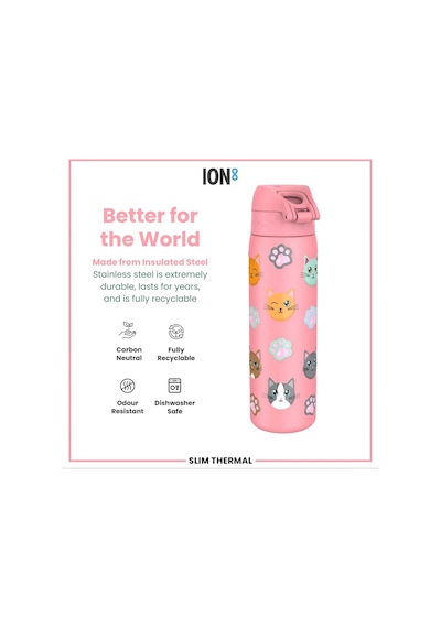 Ion8 - İnce Su Termosu - Kediler - 500 Ml - Sızdırmaz Çok Renkli