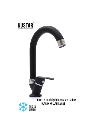 Kustar Tek Su Girişli Mat Siyah Mix Lavabo Bataryası Aç Kapa Musluk