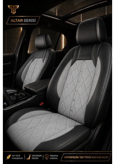 Fiat Egea Cross 2020+ Uyumlu Altar Serisi Tay Tüyü Gri Siyah Premium Koltuk Kılıfı