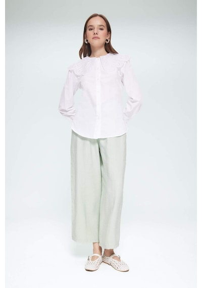 DeFacto Regular Fit Geniş Yakalı Poplin Uzun Kollu Tesettür Gömlek Tunik F2731AX25SMWT34