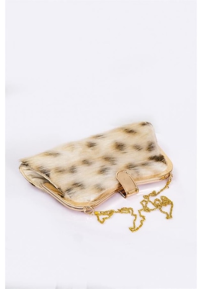 Genel Bej Suni Kürk Zincirli El Ve Omuz Clutch Portföy Çanta