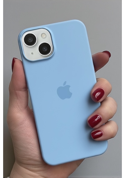 Iphone 13-14 Uyumlu Kılıf Logolu Lansman Soft Yumuşak Içi Kadife Silikon Kapak Baby Blue