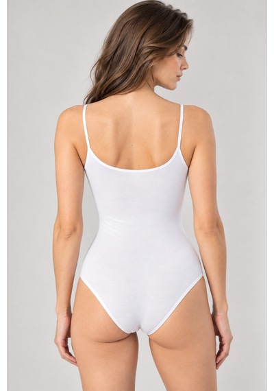 Loule Kadın %95 Pamuklu İnce Askılı Alttan Kancalı Body Beyaz