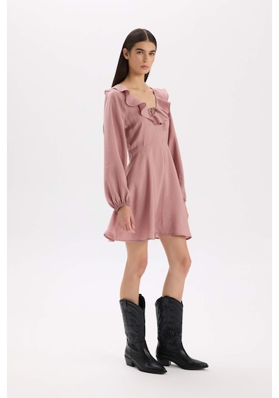 DeFacto V Yaka Basic Düz Modal Uzun Kollu Siyah Mini Elbise E4213AX24WNPN429 Pembe DeFacto V Yaka Basic Düz Modal Uzun Kollu Siyah Mini Elbise E4213AX24WNPN429 Pembe