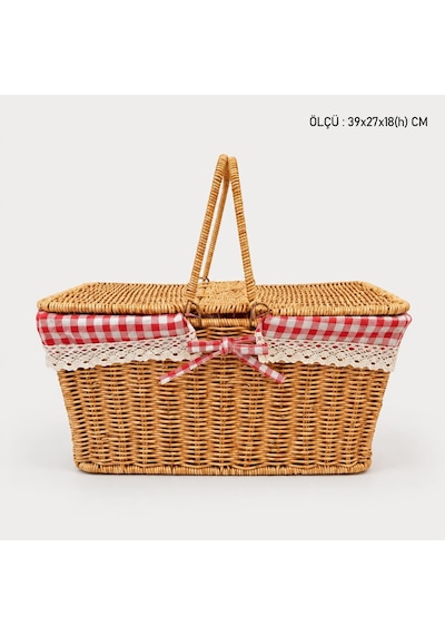 Hasır Piknik Sepeti, Kırmızı Ekoseli Ve Dantelli Kapaklı Taşıma Sepeti, 39x27x18 Cm Ahşap Görünümlü Piknik Çantası, Kahvaltı, Kamp, Bahçe Ve Outdoor Kullanım İçin Hasır Piknik Sepeti, Kırmızı Ekoseli Ve Dantelli Kapaklı Taşıma Sepeti, 39x27x18 Cm Ahşap Görünümlü Piknik Çantası, Kahvaltı, Kamp, Bahçe Ve Outdoor Kullanım İçin