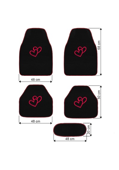 Aşkınızı Aracınıza Taşıyın Kalp Desenli Kırmızı Nakışlı Lüks Oto Paspas Seti & Romantik Şık Tasarım